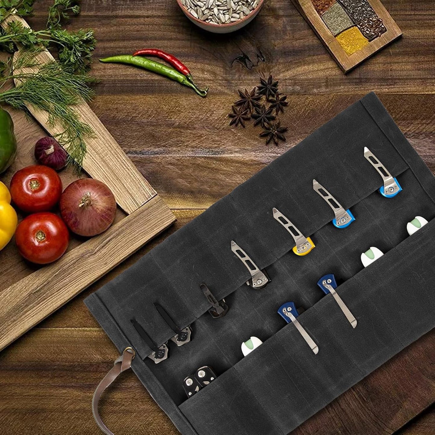 Knife Display Bag with 12 Slots Pocket Knives,Folding Knife Holder Organizer,Tactical Outdoor for EDC Mini Knife Bags,Knives Roll Collection Protector Bag