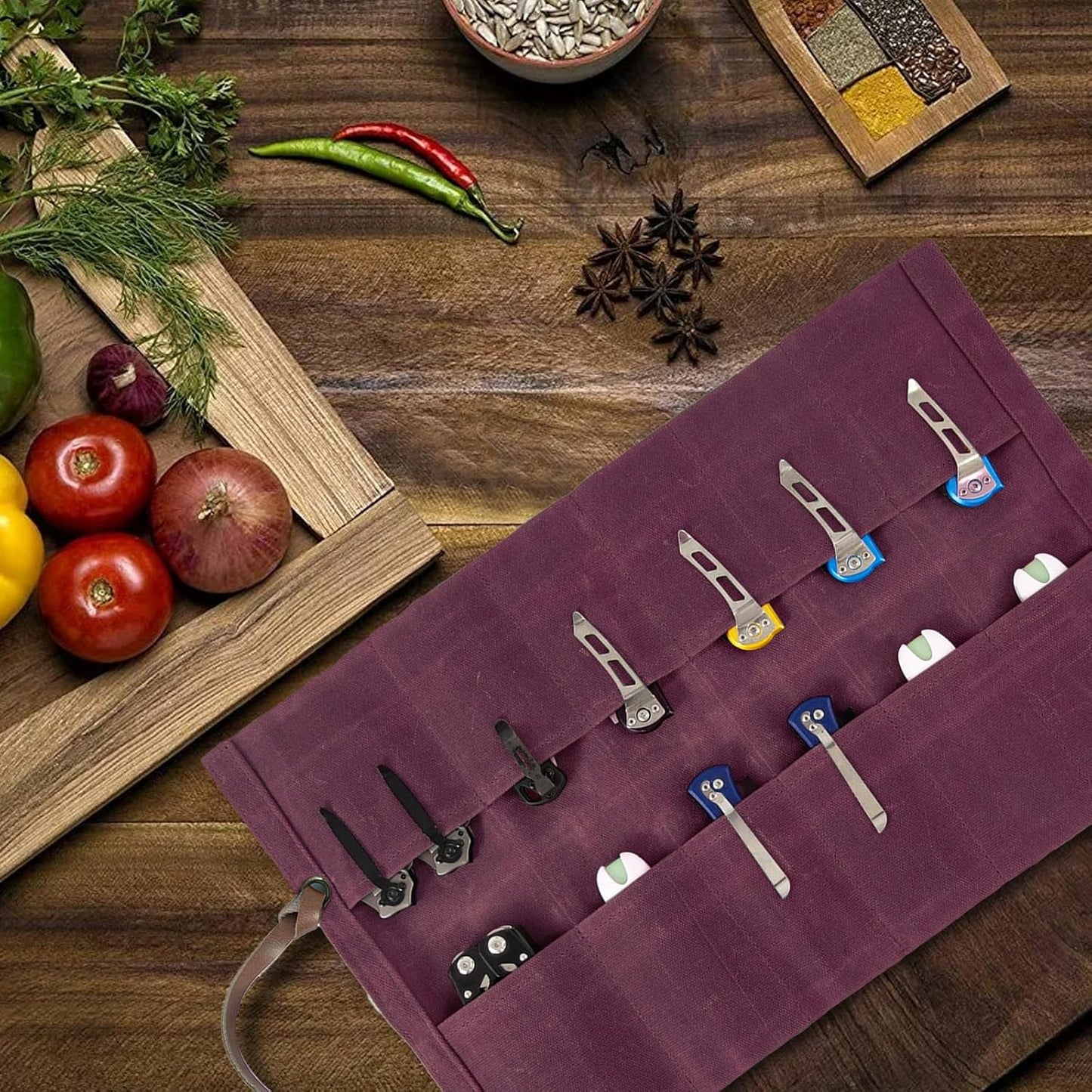 Knife Display Bag with 12 Slots Pocket Knives,Folding Knife Holder Organizer,Tactical Outdoor for EDC Mini Knife Bags,Knives Roll Collection Protector Bag