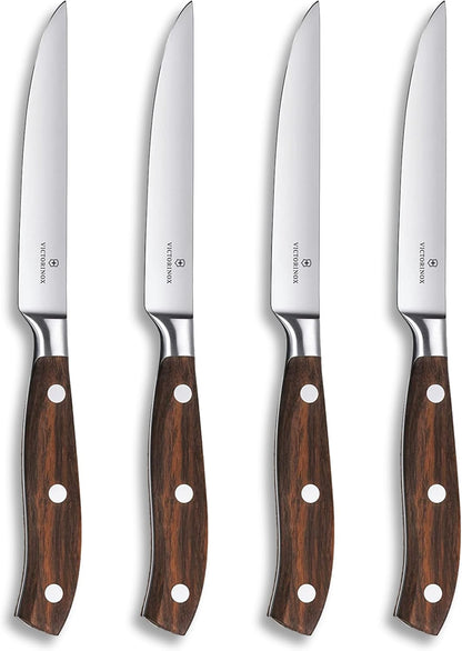 Grand Maître Steak Knife Set Ideal for Slicing a Wide Variety of Steak Cuts Straight Blade in Rosewood, Set of 4