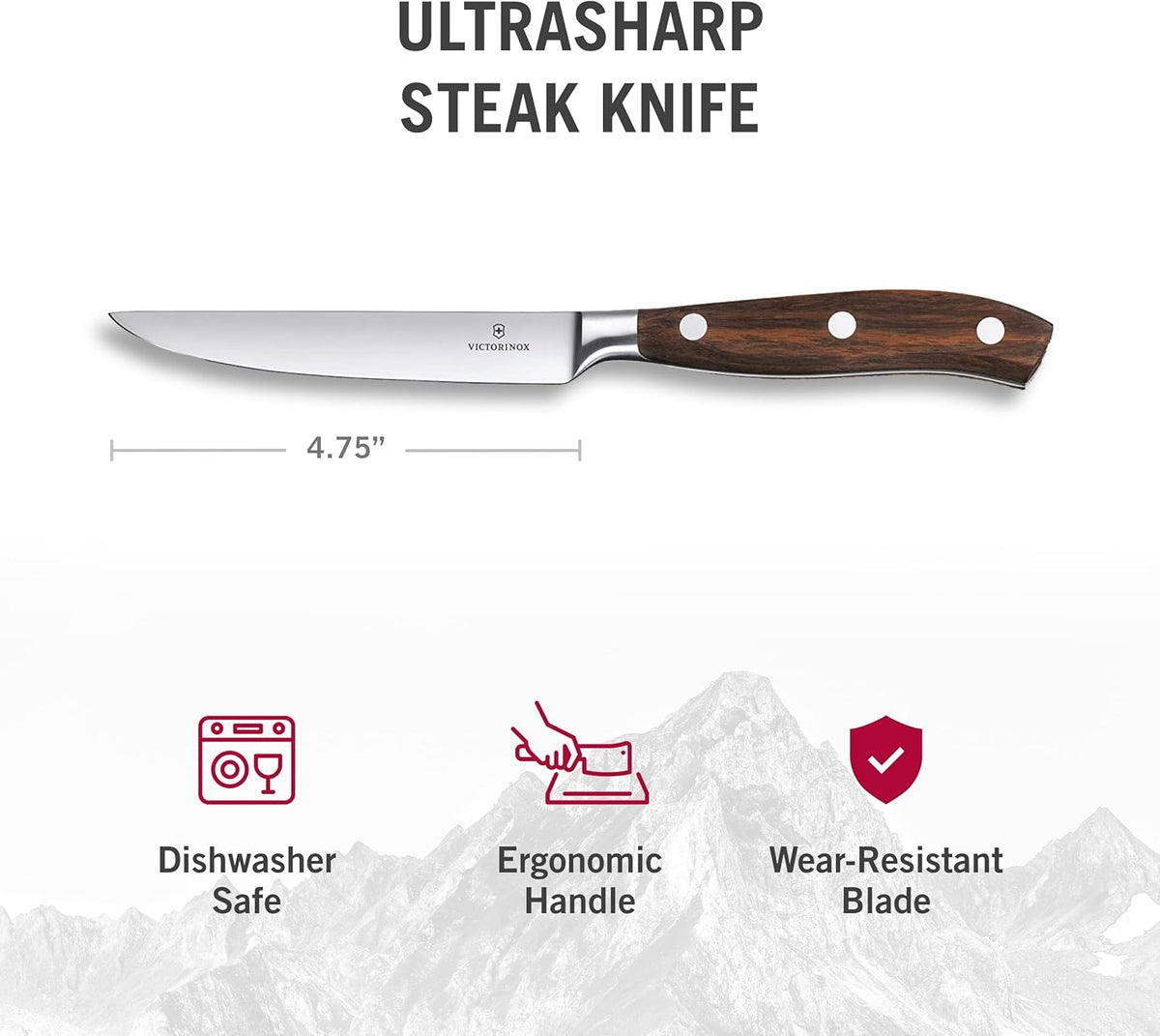Grand Maître Steak Knife Set Ideal for Slicing a Wide Variety of Steak Cuts Straight Blade in Rosewood, Set of 4