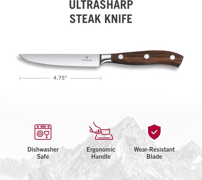 Grand Maître Steak Knife Set Ideal for Slicing a Wide Variety of Steak Cuts Straight Blade in Rosewood, Set of 4