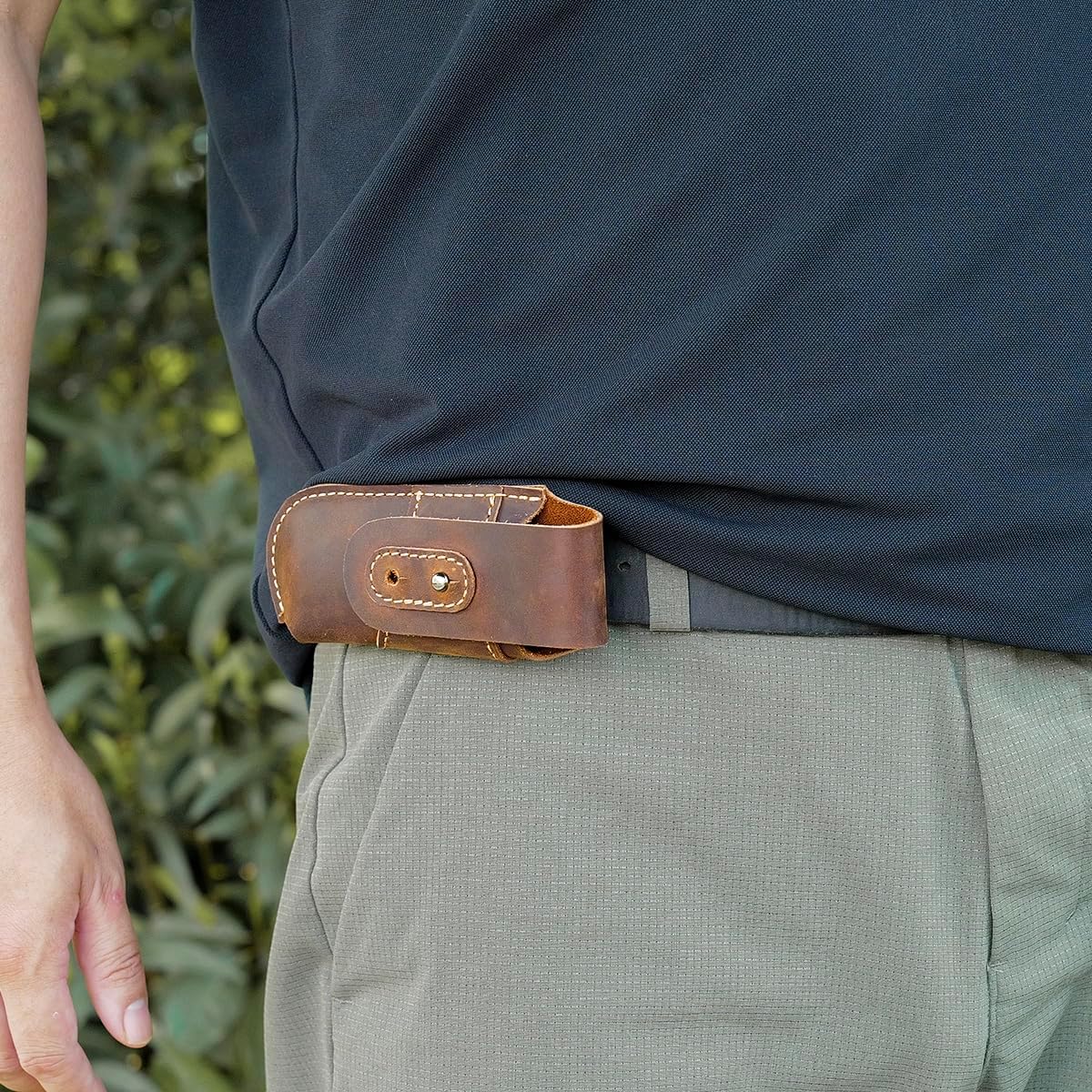 Leather Pocket Knife Sheath - Belt Loop EDC Belt Organizer - Horizontal Carry Knife Holder- Multitool Sheath with Two Snap Closure for Folding Knife, Darkbrown