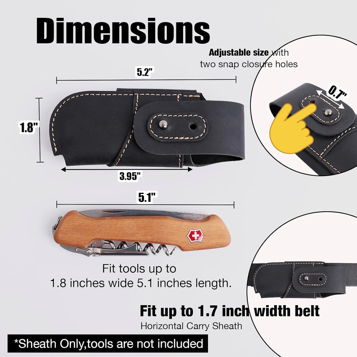 Leather Pocket Knife Sheath - Belt Loop EDC Belt Organizer - Horizontal Carry Knife Holder- Multitool Sheath with Two Snap Closure for Folding Knife, Darkbrown