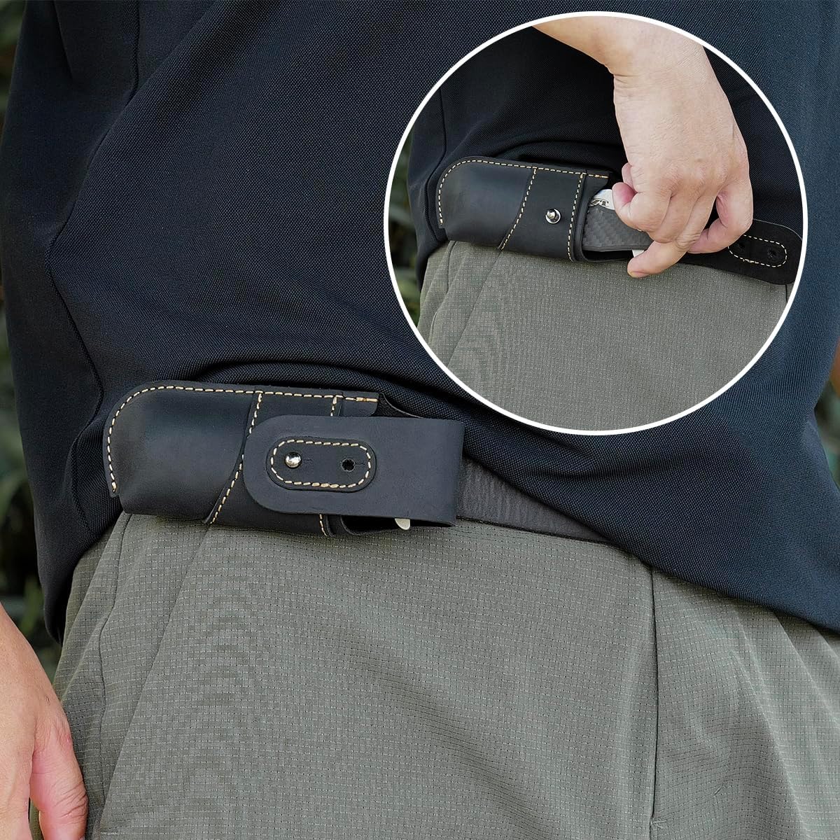 Leather Pocket Knife Sheath - Belt Loop EDC Belt Organizer - Horizontal Carry Knife Holder- Multitool Sheath with Two Snap Closure for Folding Knife, Darkbrown