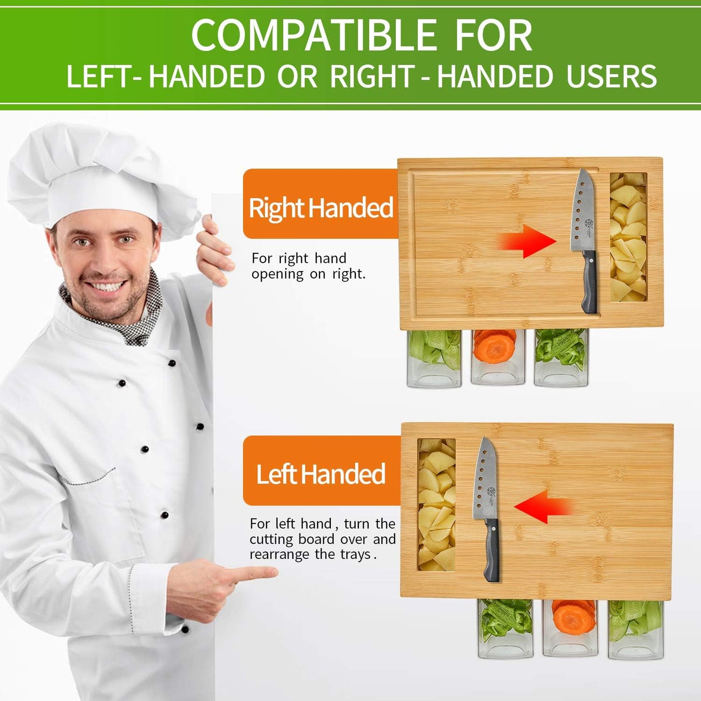 Bamboo Cutting Board with 4 Containers, Large Chopping Board