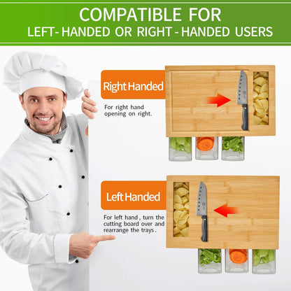 Bamboo Cutting Board with 4 Containers, Large Chopping Board