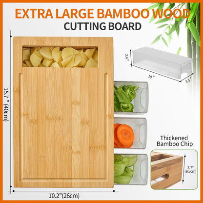 Bamboo Cutting Board with 4 Containers, Large Chopping Board
