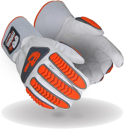 MAGID T-REX TRX848 Inferno Welder's Gloves, ANSI A4 Cut Resistant, EN 407 L4 Flame, Cow Grain Leather, 3.5" Gauntlet, Para-Aramid Liner, Hi-Vis Orange/Gray TPR, Size 10/XL, 1 Pair
