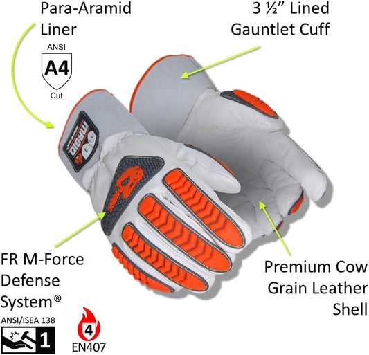 MAGID T-REX TRX848 Inferno Welder's Gloves, ANSI A4 Cut Resistant, EN 407 L4 Flame, Cow Grain Leather, 3.5" Gauntlet, Para-Aramid Liner, Hi-Vis Orange/Gray TPR, Size 10/XL, 1 Pair