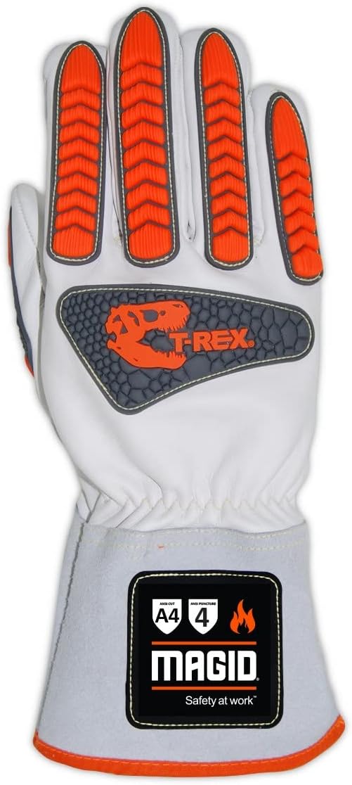 MAGID T-REX TRX848 Inferno Welder's Gloves, ANSI A4 Cut Resistant, EN 407 L4 Flame, Cow Grain Leather, 3.5" Gauntlet, Para-Aramid Liner, Hi-Vis Orange/Gray TPR, Size 10/XL, 1 Pair