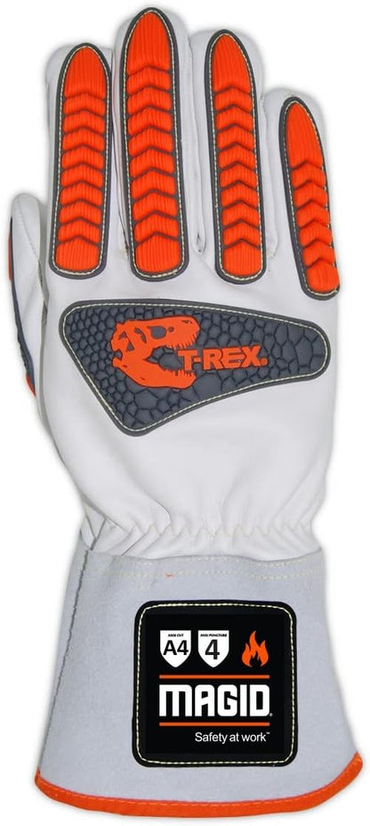 MAGID T-REX TRX848 Inferno Welder's Gloves, ANSI A4 Cut Resistant, EN 407 L4 Flame, Cow Grain Leather, 3.5" Gauntlet, Para-Aramid Liner, Hi-Vis Orange/Gray TPR, Size 10/XL, 1 Pair