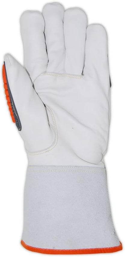 MAGID T-REX TRX848 Inferno Welder's Gloves, ANSI A4 Cut Resistant, EN 407 L4 Flame, Cow Grain Leather, 3.5" Gauntlet, Para-Aramid Liner, Hi-Vis Orange/Gray TPR, Size 10/XL, 1 Pair