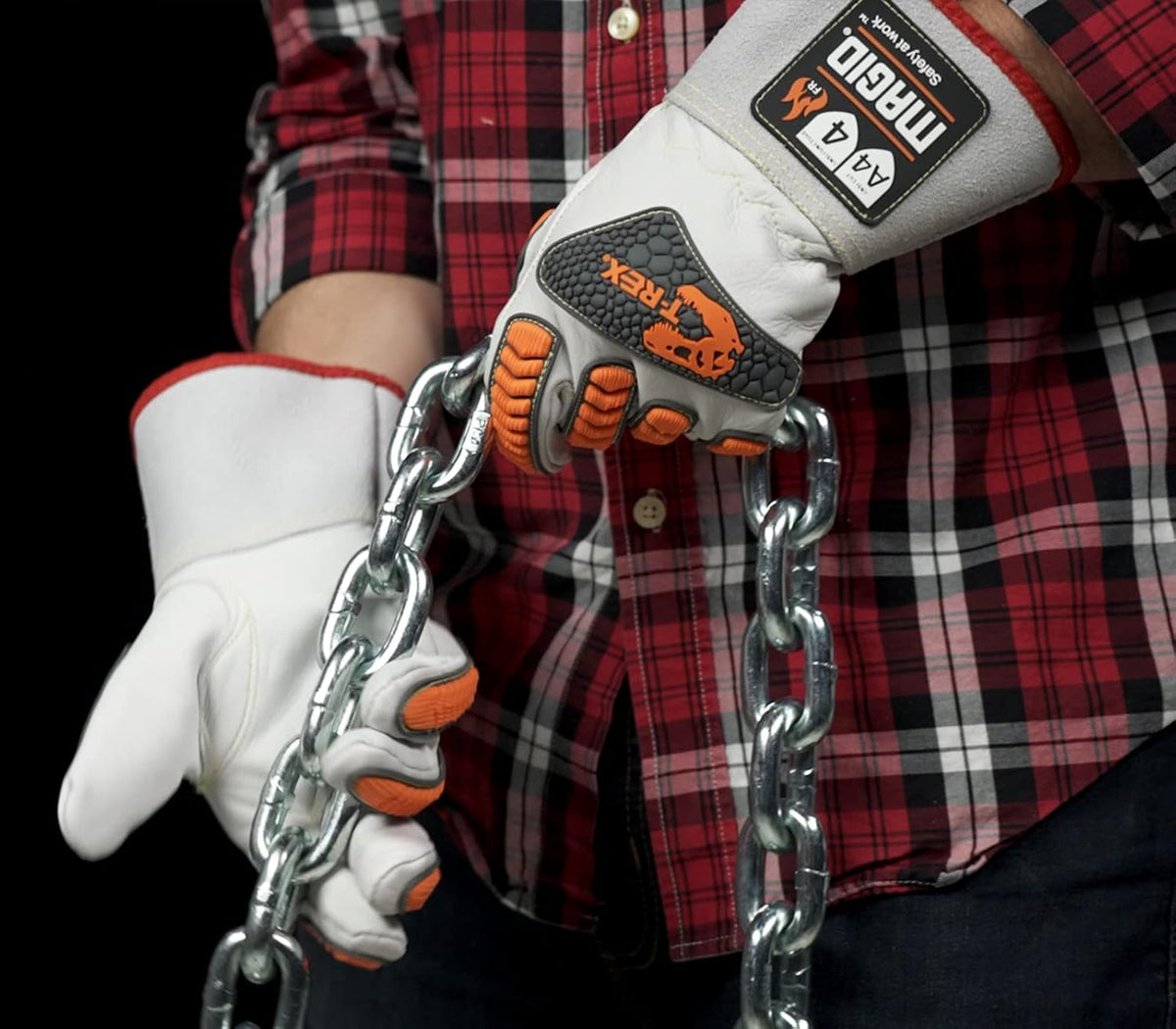 MAGID T-REX TRX848 Inferno Welder's Gloves, ANSI A4 Cut Resistant, EN 407 L4 Flame, Cow Grain Leather, 3.5" Gauntlet, Para-Aramid Liner, Hi-Vis Orange/Gray TPR, Size 10/XL, 1 Pair