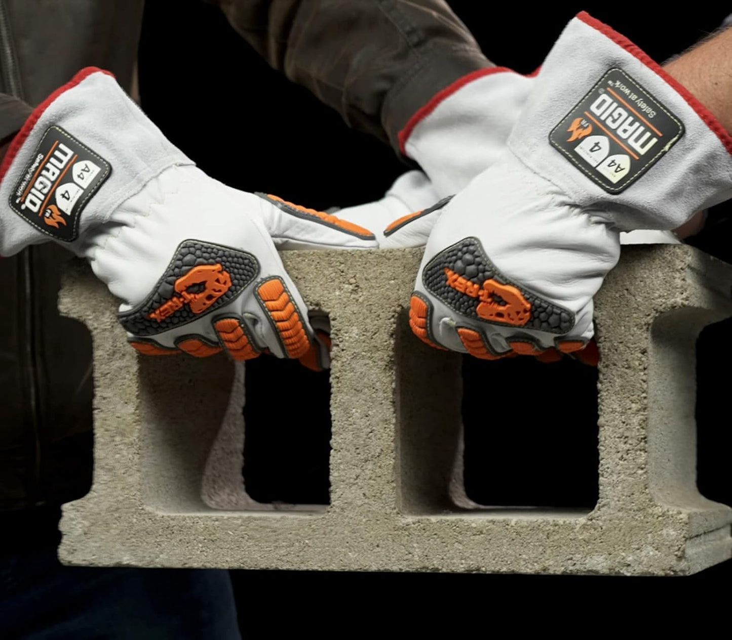 MAGID T-REX TRX848 Inferno Welder's Gloves, ANSI A4 Cut Resistant, EN 407 L4 Flame, Cow Grain Leather, 3.5" Gauntlet, Para-Aramid Liner, Hi-Vis Orange/Gray TPR, Size 10/XL, 1 Pair