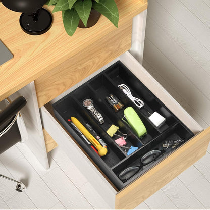 Small Silverware Organizer Narrow Wooden Cutlery Tray 12"x6.7" Spoon Kitchen Utensil Holder for Drawer Divider Bamboo Cutlery Drawer Organizers Storage Black Wood Silverware Tray Flatware Organizer