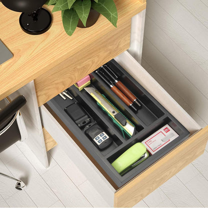 Small Silverware Organizer Narrow Wooden Cutlery Tray 12"x6.7" Spoon Kitchen Utensil Holder for Drawer Divider Bamboo Cutlery Drawer Organizers Storage Black Wood Silverware Tray Flatware Organizer