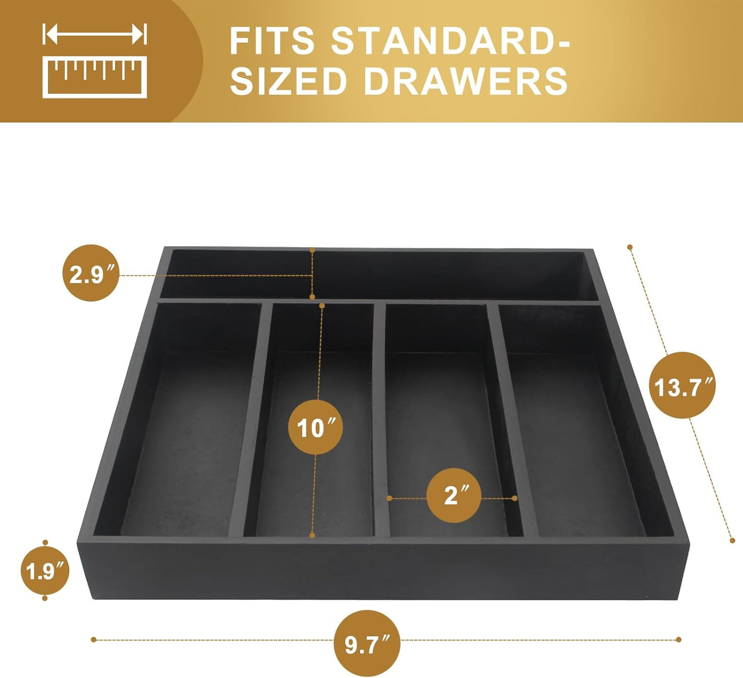 Small Silverware Organizer Narrow Wooden Cutlery Tray 12"x6.7" Spoon Kitchen Utensil Holder for Drawer Divider Bamboo Cutlery Drawer Organizers Storage Black Wood Silverware Tray Flatware Organizer