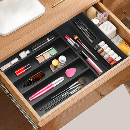 Small Silverware Organizer Narrow Wooden Cutlery Tray 12"x6.7" Spoon Kitchen Utensil Holder for Drawer Divider Bamboo Cutlery Drawer Organizers Storage Black Wood Silverware Tray Flatware Organizer
