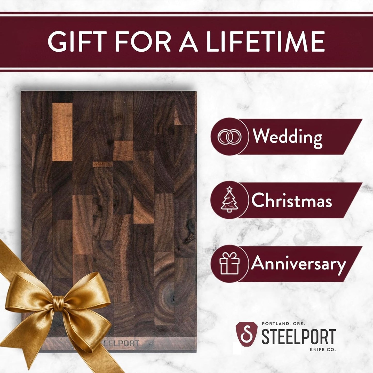STEELPORT Small Cutting Board 9"x6" | Steel Reinforced End Grain Walnut | 2-Sided, Patent-Pending Ultra-Thin, Warp & Split Resistant | Composite Side, Juice Groove | USA Made, Ideal for Bar & Camp