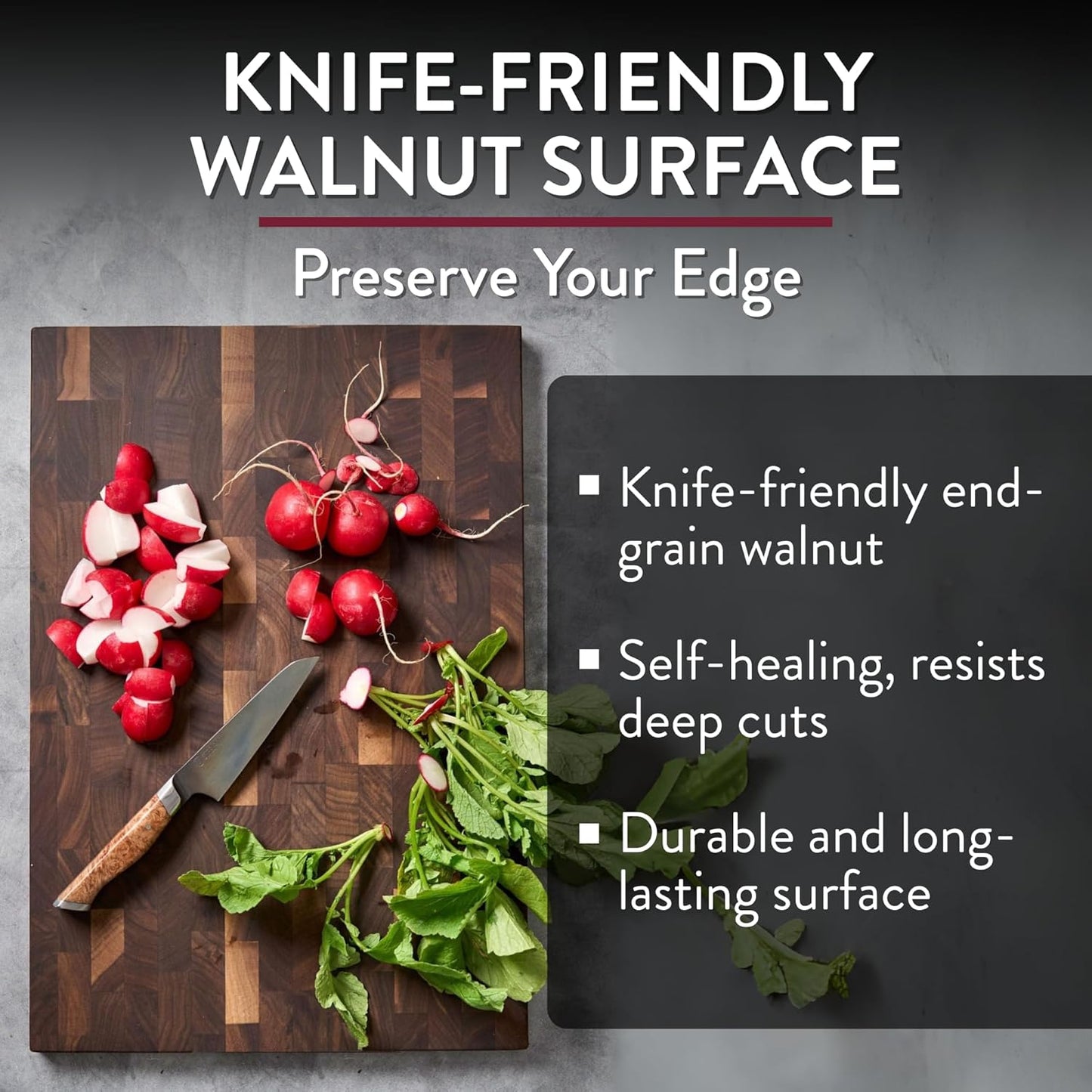 STEELPORT Small Cutting Board 9"x6" | Steel Reinforced End Grain Walnut | 2-Sided, Patent-Pending Ultra-Thin, Warp & Split Resistant | Composite Side, Juice Groove | USA Made, Ideal for Bar & Camp