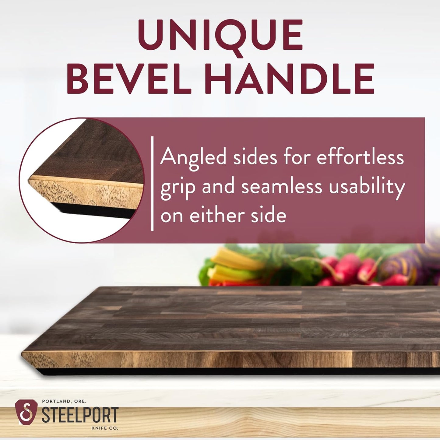 STEELPORT Small Cutting Board 9"x6" | Steel Reinforced End Grain Walnut | 2-Sided, Patent-Pending Ultra-Thin, Warp & Split Resistant | Composite Side, Juice Groove | USA Made, Ideal for Bar & Camp