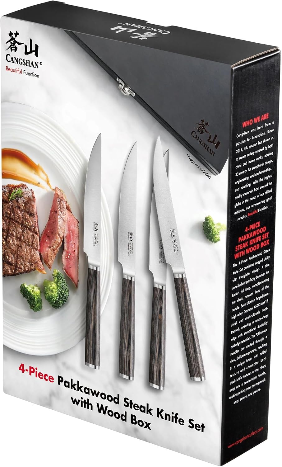 Cangshan 4-Piece Pakkawood Steak Knife Set | Wood Box, 10300535