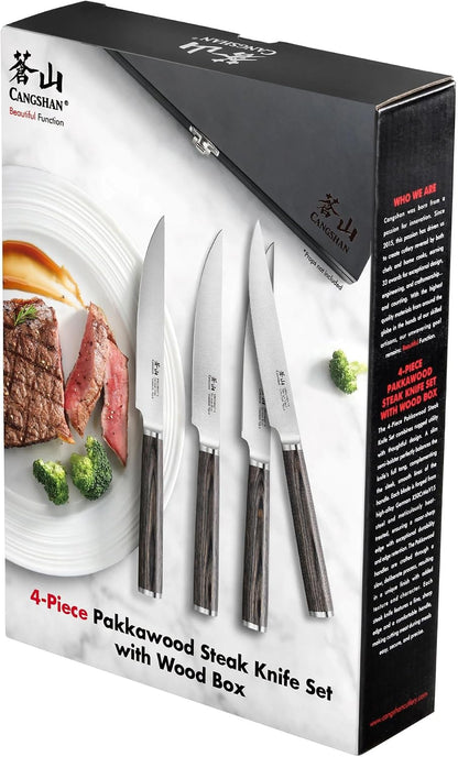 Cangshan 4-Piece Pakkawood Steak Knife Set | Wood Box, 10300535