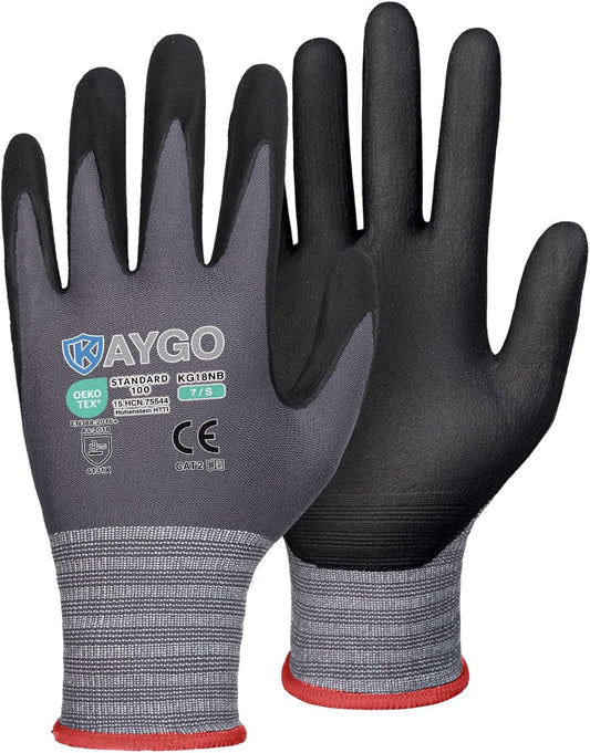 Safety Work Gloves, MicroFoam Nitrile Coated, Men Women,KG18N | Anti-Slip Grip, Breathable and Lightweight , Durable, Seamless Knit Nylon, For Construction, Warehouse, Automotive