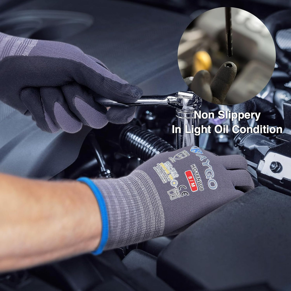 Safety Work Gloves, MicroFoam Nitrile Coated, Men Women,KG18N | Anti-Slip Grip, Breathable and Lightweight , Durable, Seamless Knit Nylon, For Construction, Warehouse, Automotive
