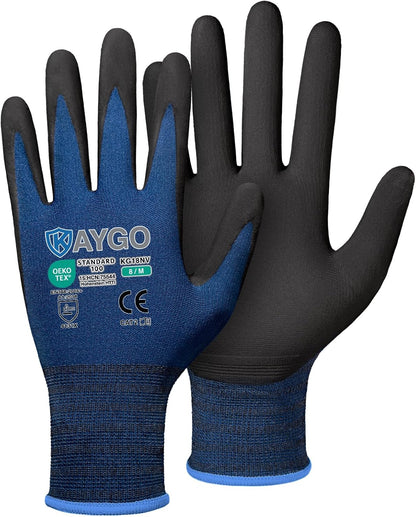 Safety Work Gloves, MicroFoam Nitrile Coated, Men Women,KG18N | Anti-Slip Grip, Breathable and Lightweight , Durable, Seamless Knit Nylon, For Construction, Warehouse, Automotive