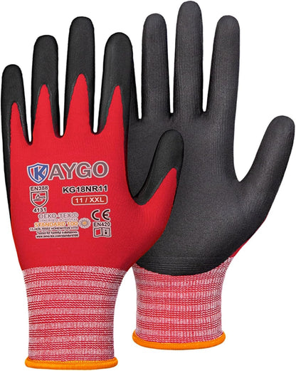 Safety Work Gloves, MicroFoam Nitrile Coated, Men Women,KG18N | Anti-Slip Grip, Breathable and Lightweight , Durable, Seamless Knit Nylon, For Construction, Warehouse, Automotive