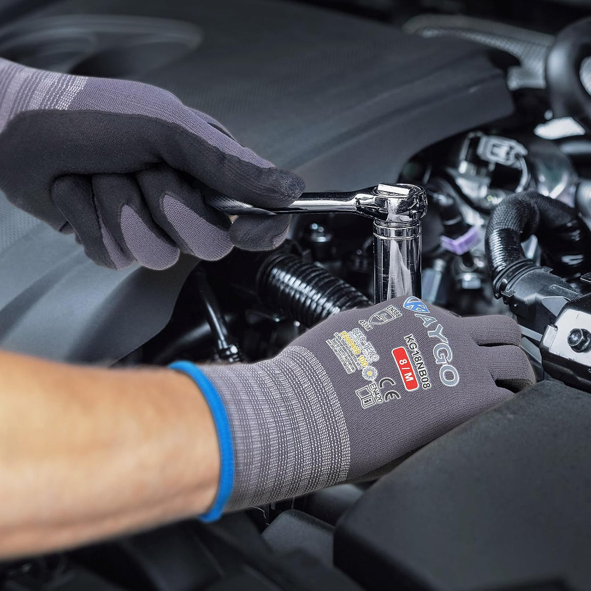 Safety Work Gloves, MicroFoam Nitrile Coated, Men Women,KG18N | Anti-Slip Grip, Breathable and Lightweight , Durable, Seamless Knit Nylon, For Construction, Warehouse, Automotive