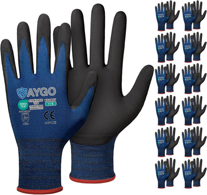 Safety Work Gloves, MicroFoam Nitrile Coated, Men Women,KG18N | Anti-Slip Grip, Breathable and Lightweight , Durable, Seamless Knit Nylon, For Construction, Warehouse, Automotive