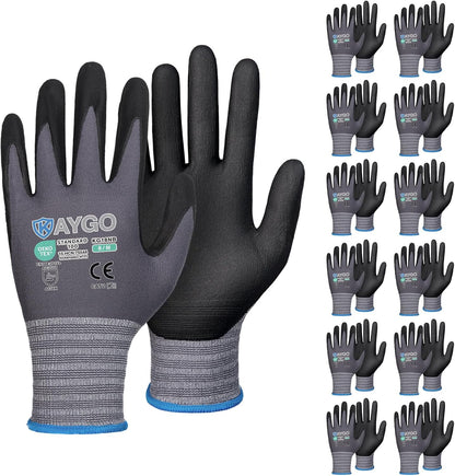Safety Work Gloves, MicroFoam Nitrile Coated, Men Women,KG18N | Anti-Slip Grip, Breathable and Lightweight , Durable, Seamless Knit Nylon, For Construction, Warehouse, Automotive