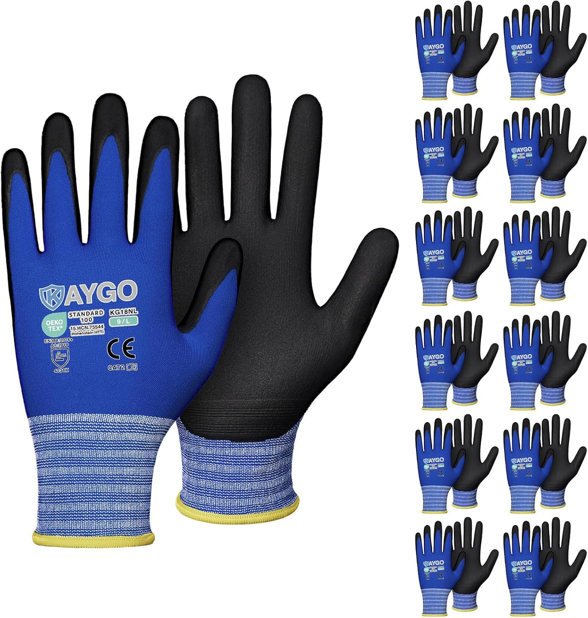 Safety Work Gloves, MicroFoam Nitrile Coated, Men Women,KG18N | Anti-Slip Grip, Breathable and Lightweight , Durable, Seamless Knit Nylon, For Construction, Warehouse, Automotive