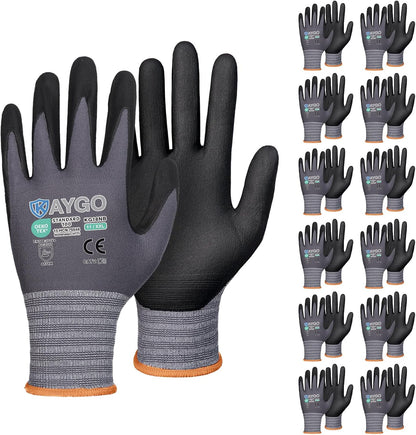 Safety Work Gloves, MicroFoam Nitrile Coated, Men Women,KG18N | Anti-Slip Grip, Breathable and Lightweight , Durable, Seamless Knit Nylon, For Construction, Warehouse, Automotive