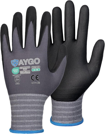 Safety Work Gloves, MicroFoam Nitrile Coated, Men Women,KG18N | Anti-Slip Grip, Breathable and Lightweight , Durable, Seamless Knit Nylon, For Construction, Warehouse, Automotive