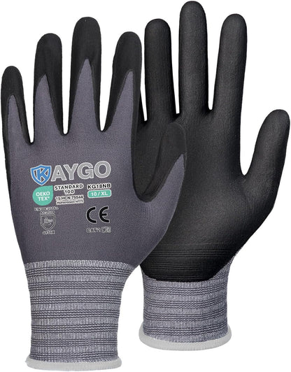 Safety Work Gloves, MicroFoam Nitrile Coated, Men Women,KG18N | Anti-Slip Grip, Breathable and Lightweight , Durable, Seamless Knit Nylon, For Construction, Warehouse, Automotive