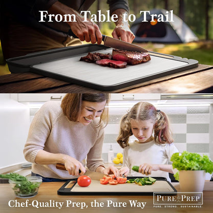 Titanium Cutting Board with Double-Sided Wheat Straw PP Kitchen Use - 16x11 | Titanium Cutting Boards, Chopping Board, Bacteria Resistant, Collapsible Catch, Grater, Knife Sharpener, Healthy, Large