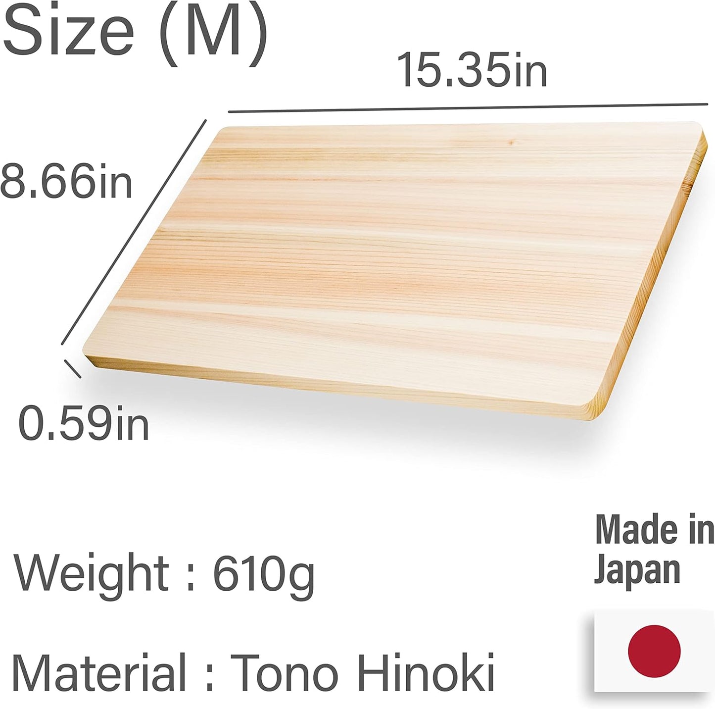 Japanese Hinoki Cutting Board - Small - Natural Cypress Wood Cutting Board, Kitchen Chopping Board, High Durability, Made in Japan (14.17×8.66×0.59 inch) (Small)