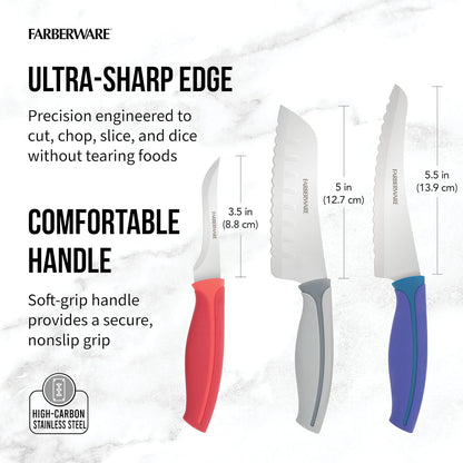 Precise Slice Utility Knife Set, 3 Piece, Multicolor