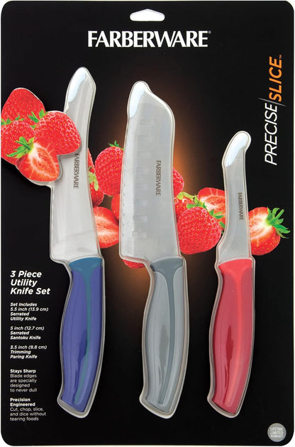 Precise Slice Utility Knife Set, 3 Piece, Multicolor