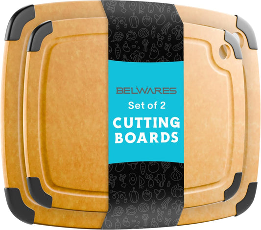 Dishwasher Safe Cutting Boards for Kitchen - Set of 2 Composite Wood Chopping Boards with Juice Groove, Non-Slip Grips, Non-Porous Surface, Heat Resistant Up to 350°F (14.5 x 11 and 11.7 x 9.3 Inch)