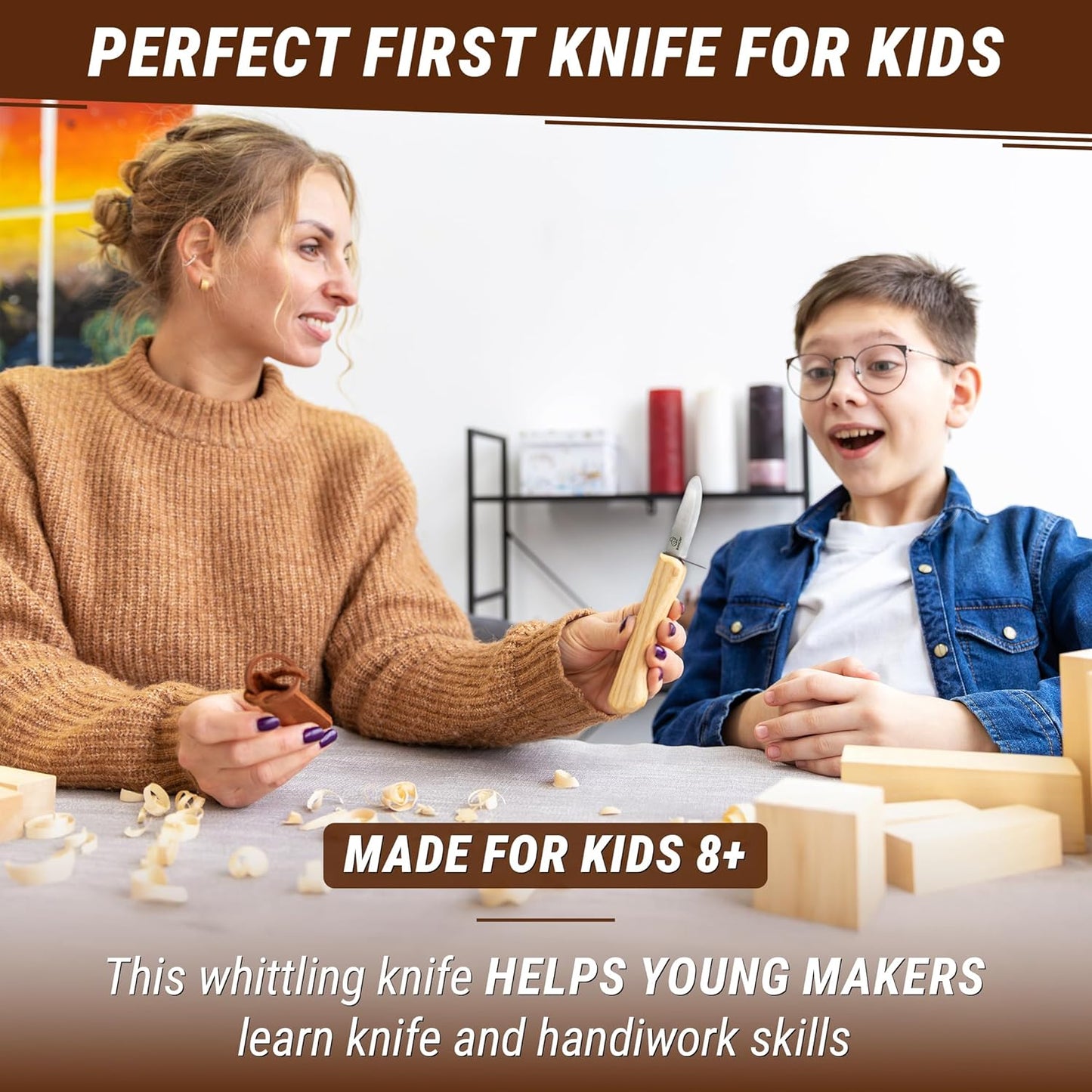 Whittling Knife for Kids, Beginners - Safety Wood Carving Knife C1 Kid - Whittling Knives with Rounded Tip for Children, Entry-Level Carvers - Wood Carving Tools for Beginners, Boy Scout