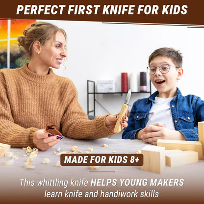 Whittling Knife for Kids, Beginners - Safety Wood Carving Knife C1 Kid - Whittling Knives with Rounded Tip for Children, Entry-Level Carvers - Wood Carving Tools for Beginners, Boy Scout