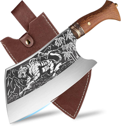TOMBRO Huusk Knife Forged Viking Knives Sharp Boning knife, Handmade Caveman Knife, High Carbon Steel Butcher Knives with Sheath, Japanese Chef Knife for Kitchen, Camping
