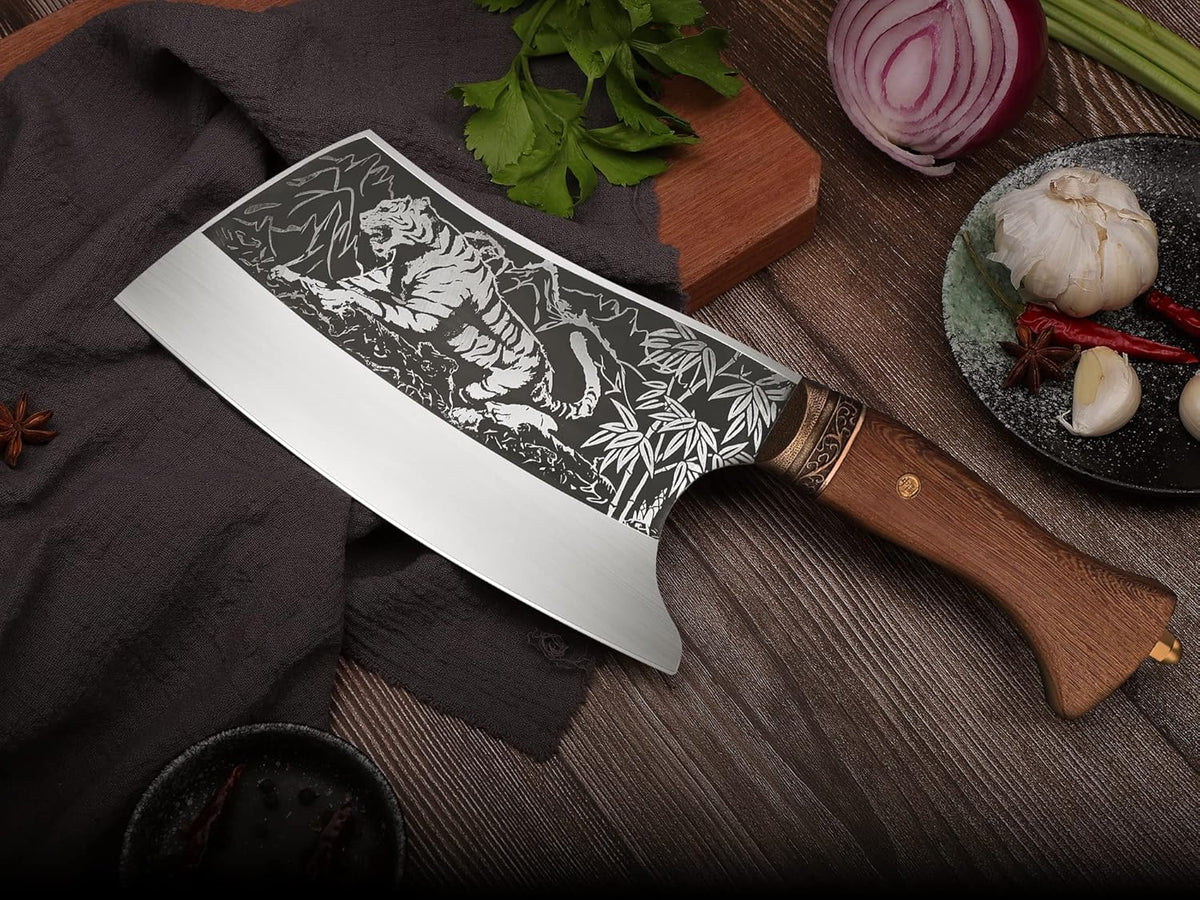 TOMBRO Huusk Knife Forged Viking Knives Sharp Boning knife, Handmade Caveman Knife, High Carbon Steel Butcher Knives with Sheath, Japanese Chef Knife for Kitchen, Camping