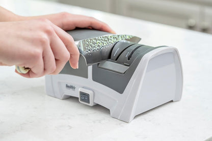 Smith's 50378 Deluxe Diamond Electric Knife Sharpener, Grey/White - Professional Kitchen Tool - Dual Sharpening Slots, Blade Guides, + Non-Slip Base – Straight Edge