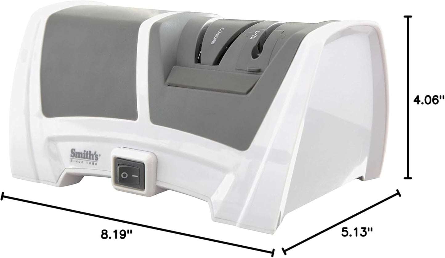 Smith's 50378 Deluxe Diamond Electric Knife Sharpener, Grey/White - Professional Kitchen Tool - Dual Sharpening Slots, Blade Guides, + Non-Slip Base – Straight Edge