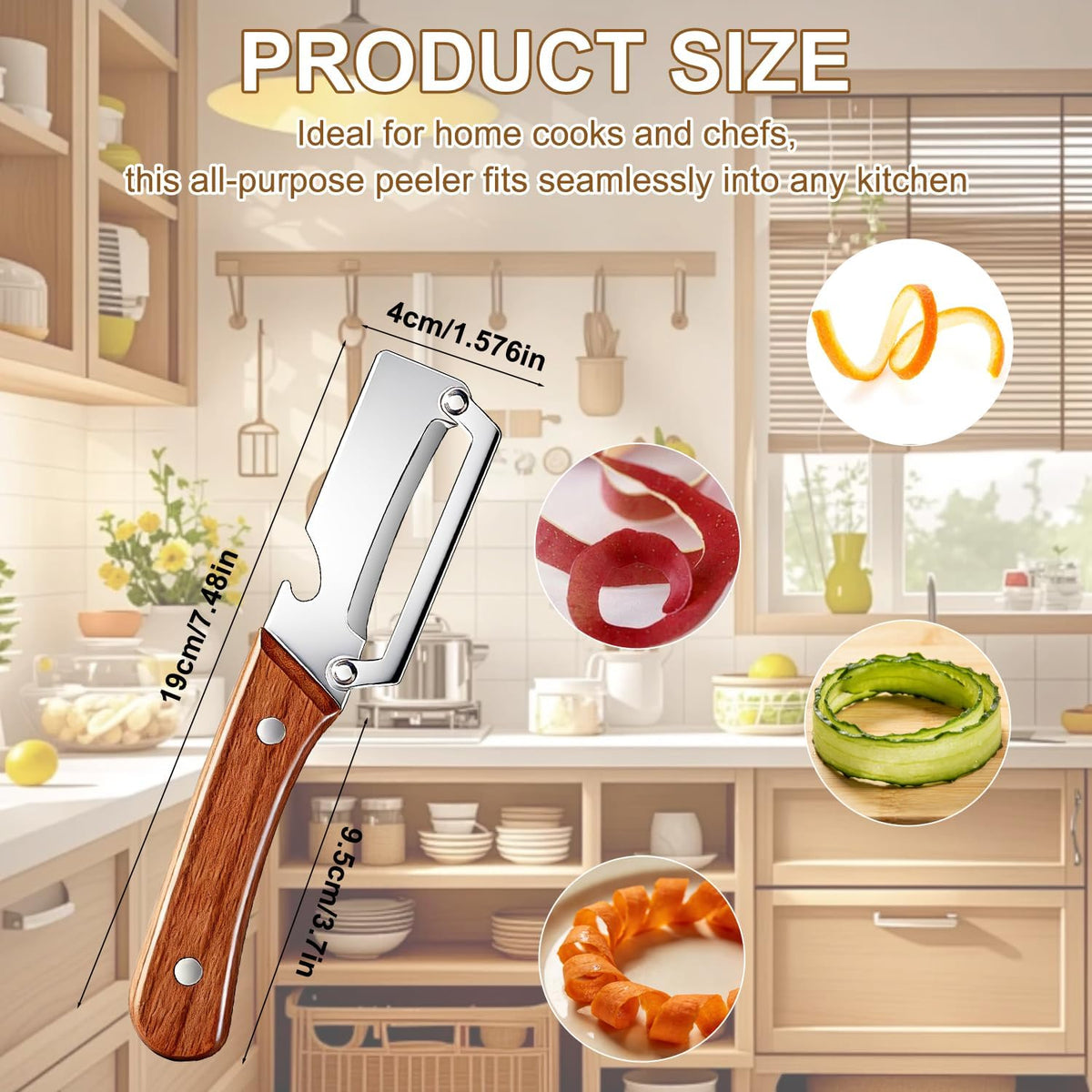 2PCS Multi Functional Premium Vegetable Peeler with Wooden Handle and Bottle Opener,Stainless Steel Blade Kitchen Tool for Fruit Apple Potato Pumpkin Papaya Carrot